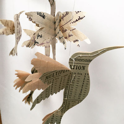 suspension colibri papeterie, création Marie Donnot, atelier idéEphémère, 64260 Bielle