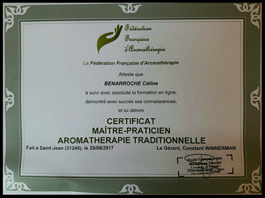 Certificat Conseiller Aromathérapie Traditionnelle 2017