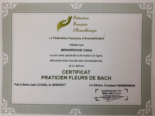 Certificat Conseiller Fleurs de Bach 2017