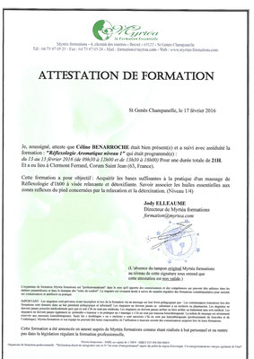 Certificat de Praticien Réflexologie Plantaire Niveau 1/2 : 2016