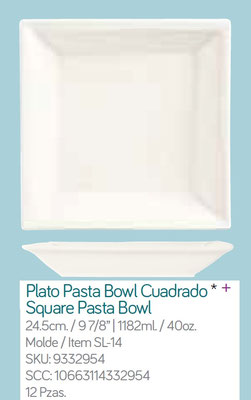 PLATO PASTA BOWL CUADRADO 9 7/8" WORLD TABLEWARE