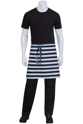 AW045IBL MANDIL CORTO DOS BOLSILLOS DE MEZCLILLA CON REMACHES AZUL Y BLANCO MARCA CHEFWORKS