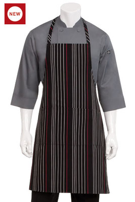 A550-BWR MANDIL DE PETO COLOR NEGRO CON RAYAS BLANCAS Y ROJAS MARCA CHEFWORKS