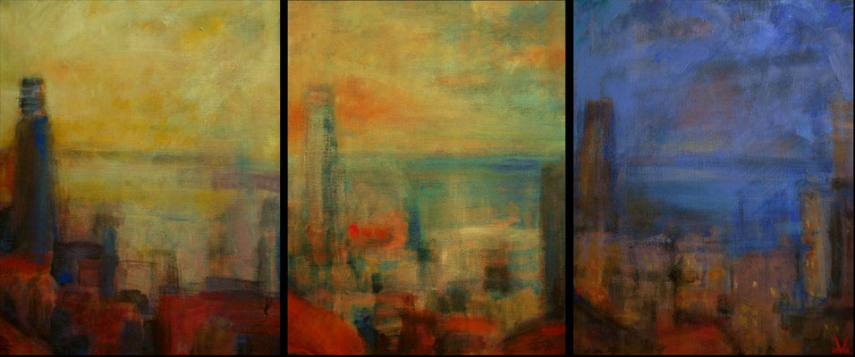 Stadt, 2000, dreiteilig, Acryl auf Leinwand je 30x40