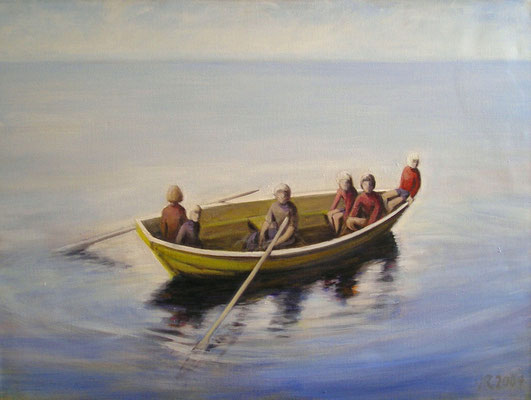 Kinder im Boot, 2004, Acryl auf Leinwand 80x100