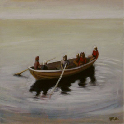 Kinder im Boot, 2000, Acryl auf Leinwand 70x70