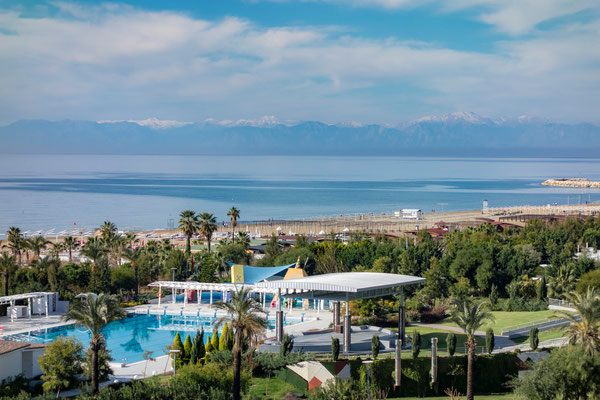 Blick vom Balkon unseres Hotels in Richtung Antalya