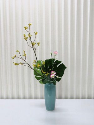 2025/8/19　＜カンガルーポー　スプレートルコ桔梗　モンステラ＞