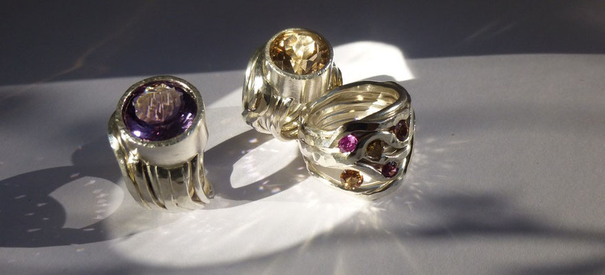 Amethyst, Rauchquarz und verschiedenen Turmalinen, Silber - verkauft © Vivien Reig-Atmer