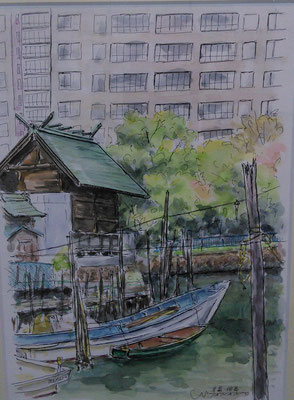 東京、中央区佃町の船泊の景