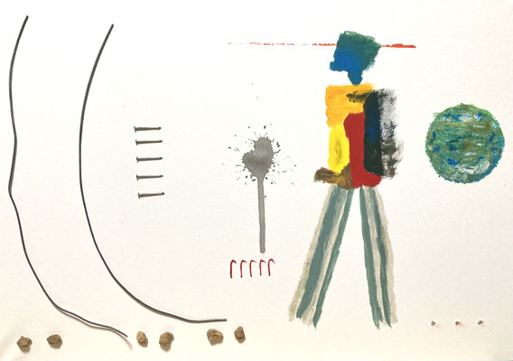 going 2025 36.4cm × 51.5cm acrylicpainting, nail, wire, Akadama soil