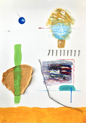 here I am 2025 51.5cm × 36.4cm acrylicpainting, fablic, nail, wire