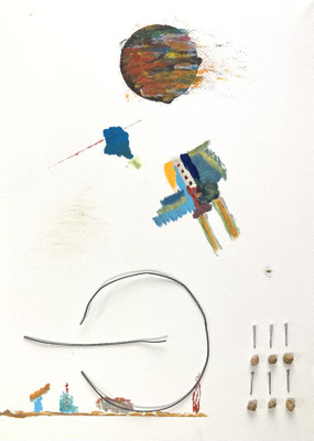 failure 2025 51.5cm × 36.4cm acrylicpainting, fablic, nail, wire, Akadama soil