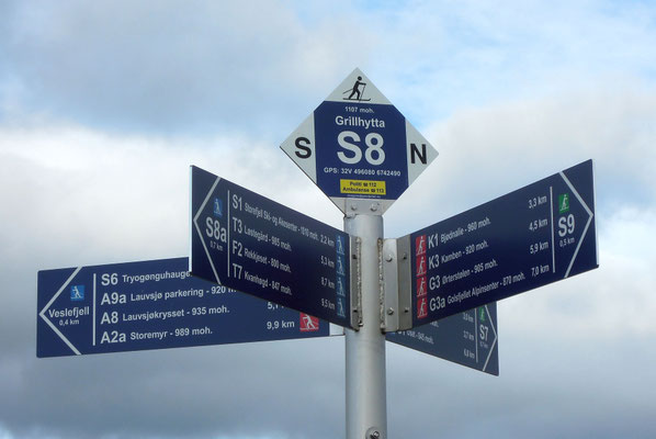 Wander- und Skiwegweiser im Golsfjellet