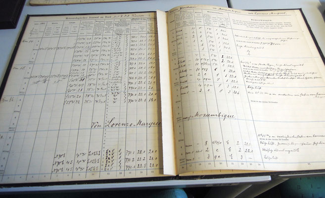 Das älteste Schiffsjournal des Seewetteramtes: Meteorologisches Journal der „Henriette“ von 1829. Foto: C. Schumann, 2017