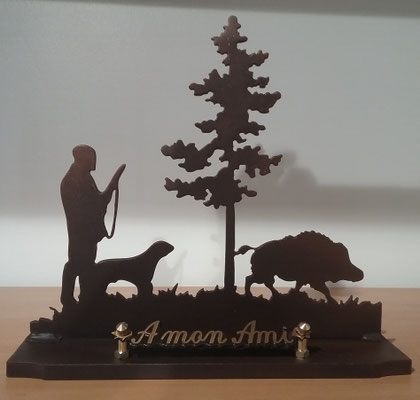 Plaque funéraire chasse, plaque funéraire métal, artisan créateur métal Hautes-Alpes
