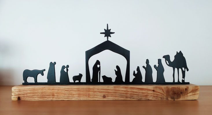 silhouette crèche métal, déco noël moderne, artisan créateur français, artisanat Hautes-Alpes