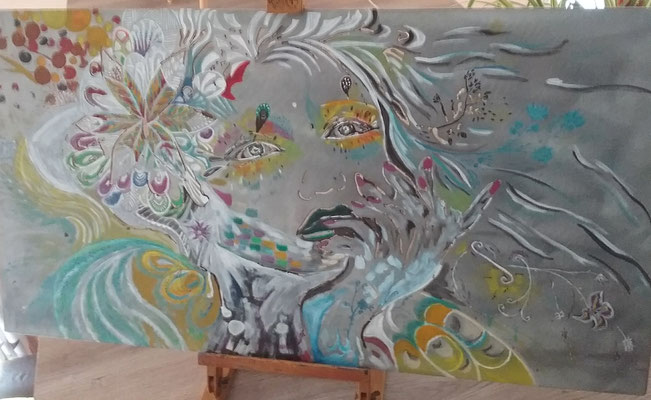 Tableau La fille de fleur, artiste plasticien Hautes-Alpes, métal 