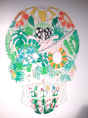 objet déco tête mexicaine, tableau moderne, artiste plasticien métal