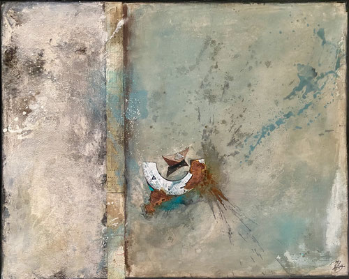o.T., 80 x 100 cm, mixed media collage on canvas, 2024