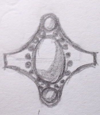 Bague "Aylhin" croquis pour proposition sur-mesure.