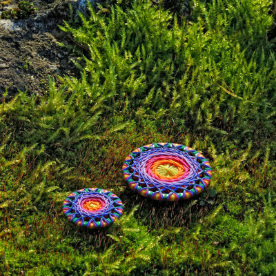 Zwirnknopf-Anhänger und Ring | Ø 29 und 44 mm | Material: Baumwolle, Aluminium