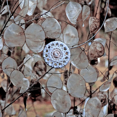 Zwirnknopf-Anhänger | Ø 36 mm | Material: Baumwolle, Aluminium