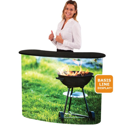 Gebogene Messetheke mit Ablagefläche