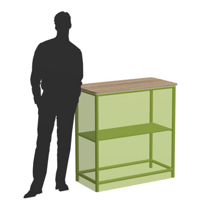 Messetheke Rohrstruktur mit Textilgrafik, Größenvergleich, System CONTOUR