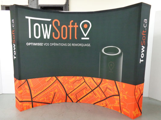VIRAGE gebogene Pop-Up Faltwand mit Textilgrafik