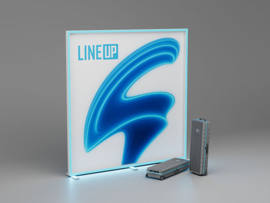 Mobiler Leuchtrahmen mit RGB-Beleuchtung, Grafikbanner und Rollkoffer