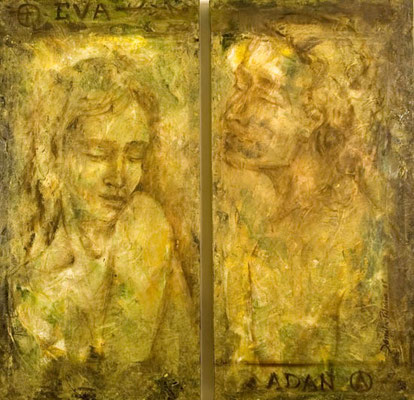 Adan y Eva 3, oleo sobre lienzo (diptico),  80 x 80 cm, Angeles y Mitos, Daniela Palacios