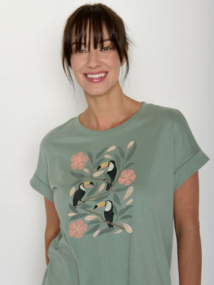 Animal-tucan-flower-loony-palegreen5 T-Shirt greenbomb Damen