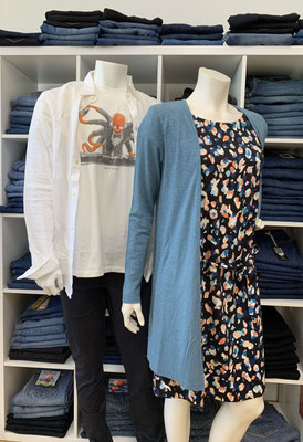 Deko Herren Shirt Dirty Velvet, Leinenhemd Knowledge Cotton, Chino Feuervogel, Damen Kleid greenbomb, Jacke HempAge