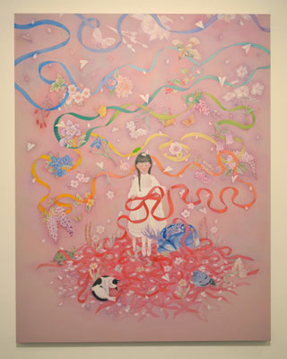 「ほどいていくいのち　むすんでいくいのり」/アクリル絵具、色鉛筆、水彩紙、パネル/H116.7×W91.0cm/2025