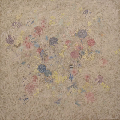 「私はまだここにいたい」 1000×1000㎜/S40/acrylic paint,colored pencil on paper/2018