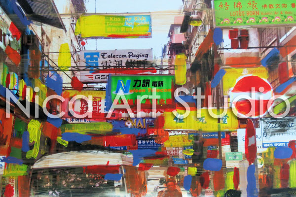 Hong Kong Straßenwerbung, 2014, 30 x 20 cm, Fotografie mit Acrylfarbe