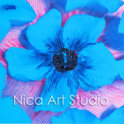 Blaue Blumen, 2015, 20 x 20 cm, Fotografie mit Ölfarbe