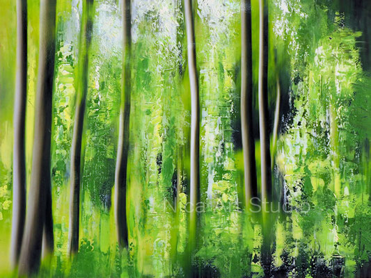 Bäume Abstraktion, 2021, 40 x 30 cm, Ölmalerei auf Fotografie