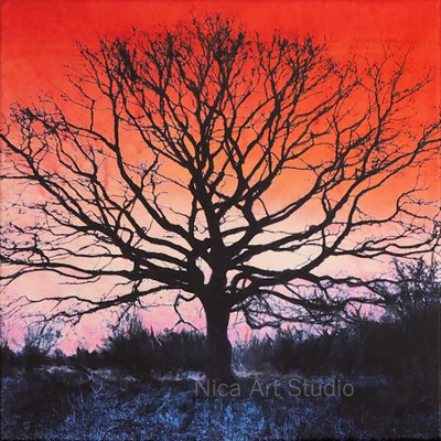  Höltig-Baum, 2023, 40 x 40 cm, Leinwanddruck mit Acrylmalerei
