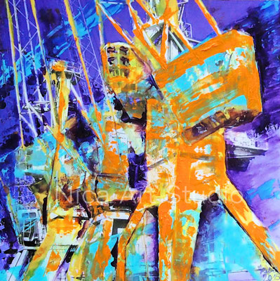 Harbour cranes, 2014, 30 x 30 cm, print on aluminum with oil color