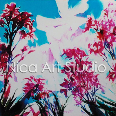 Oleander, 2016, 20 x 20 cm, Fotografie mit Ölfarbe, in der Galerie KuRa Hamburg