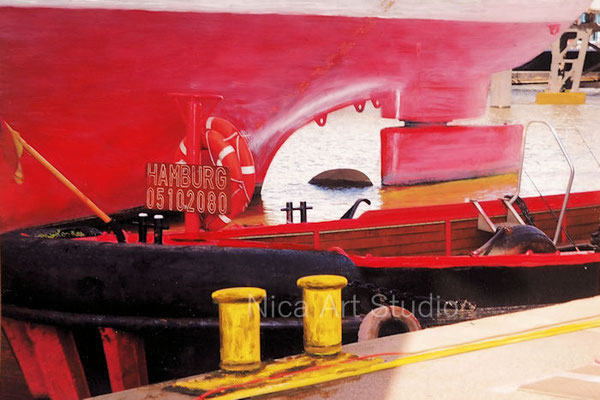 Schiffsanleger, 2022, 30 x 20 cm, Fotografie mit Ölfarbe
