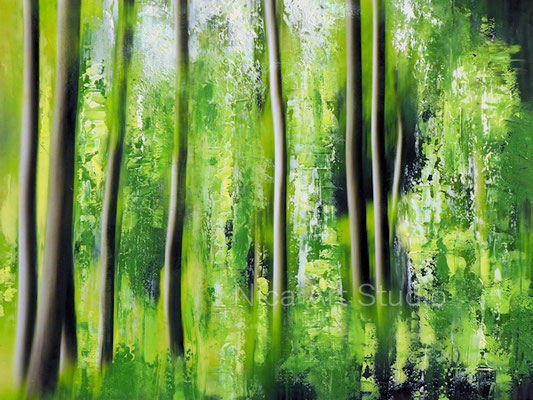  Bäume Abstraktion, 2021, 40 x 30 cm, Ölmalerei auf Fotografie