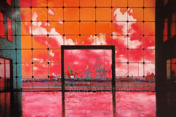 Fenster zum Hafen, 2022, 30 x 20 cm, Fotografie mit Ölfarbe