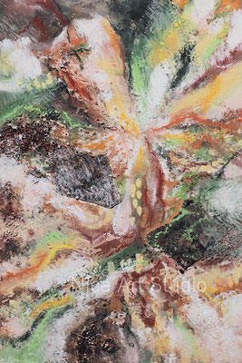 Farben der Natur 3, 2021, 20 x 30 cm, Acrylmalerei mit Stoff, Sand und Pastell Kreide, MDF