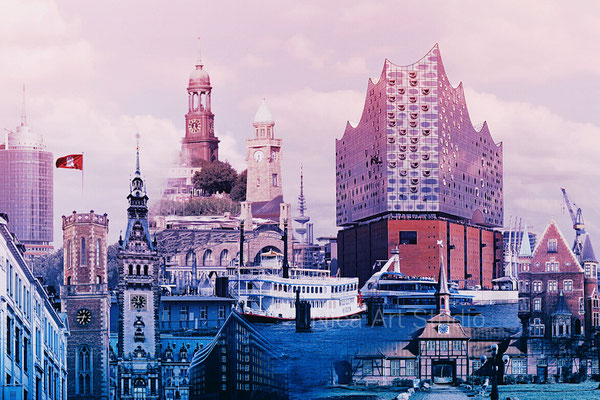Hamburg Mix rot-blau, 2022, Druck, Fotokunst aus 11 Foto-Layern
