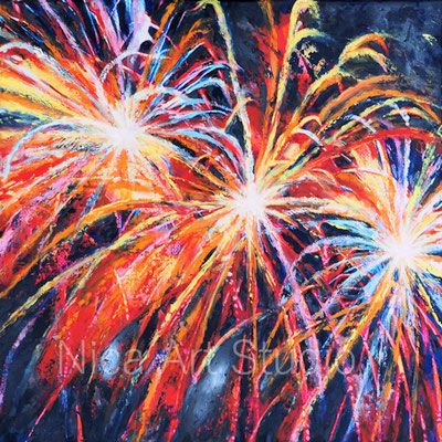 Feuerwerk, 2017, 50 x 50 cm, Fotokunst mit Ölmalerei