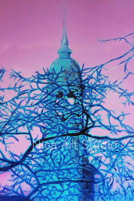 Michel tower in blue, 2022, 20 x 30 cm, photography with oil color