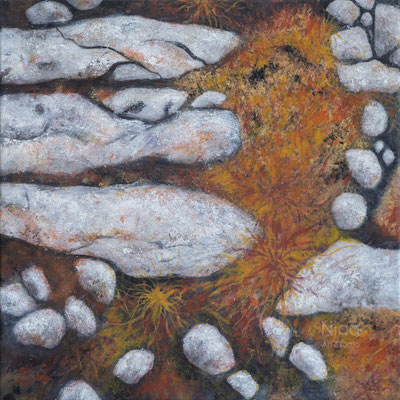 Feste Steine, 2026, 40x 40 cm, LW mit Acrylfarbe